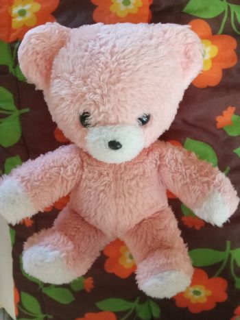 Doudou Boulgom  ours rose  ourson bicolore Boulgom rose et blanc  vintage ancien