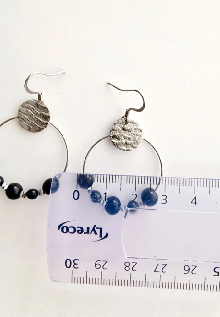 Boucle d'oreille créole noir et argenté - photo numéro 2