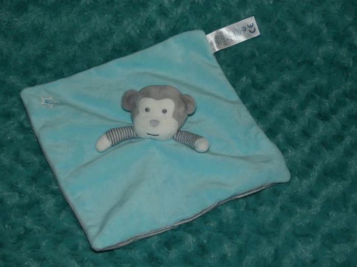 Doudou singe plat bleu turquoise obaibi 🦋tbe