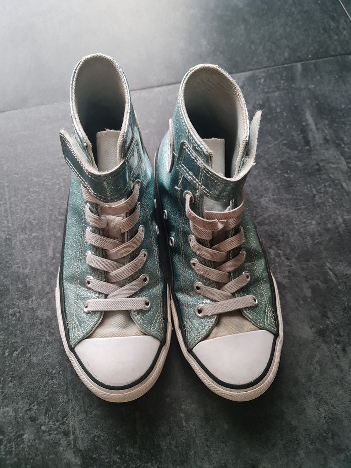 Converse bleu ciel pailleté pointure 34 - photo numéro 1