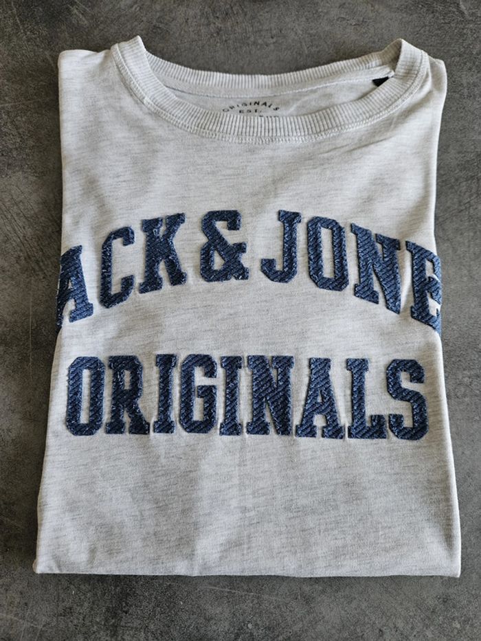 T-shirt à manches courtes homme - Taille M / 38 - Jack & Jones - Gris brodé bleu - photo numéro 8