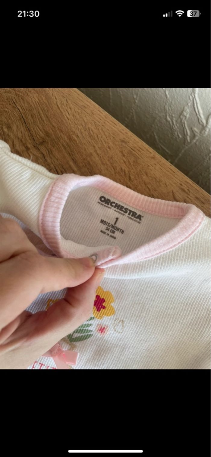 Lot de 2 pyjamas ouverture avant côtelé rose & blanc orchestra bb 1 mois - photo numéro 10