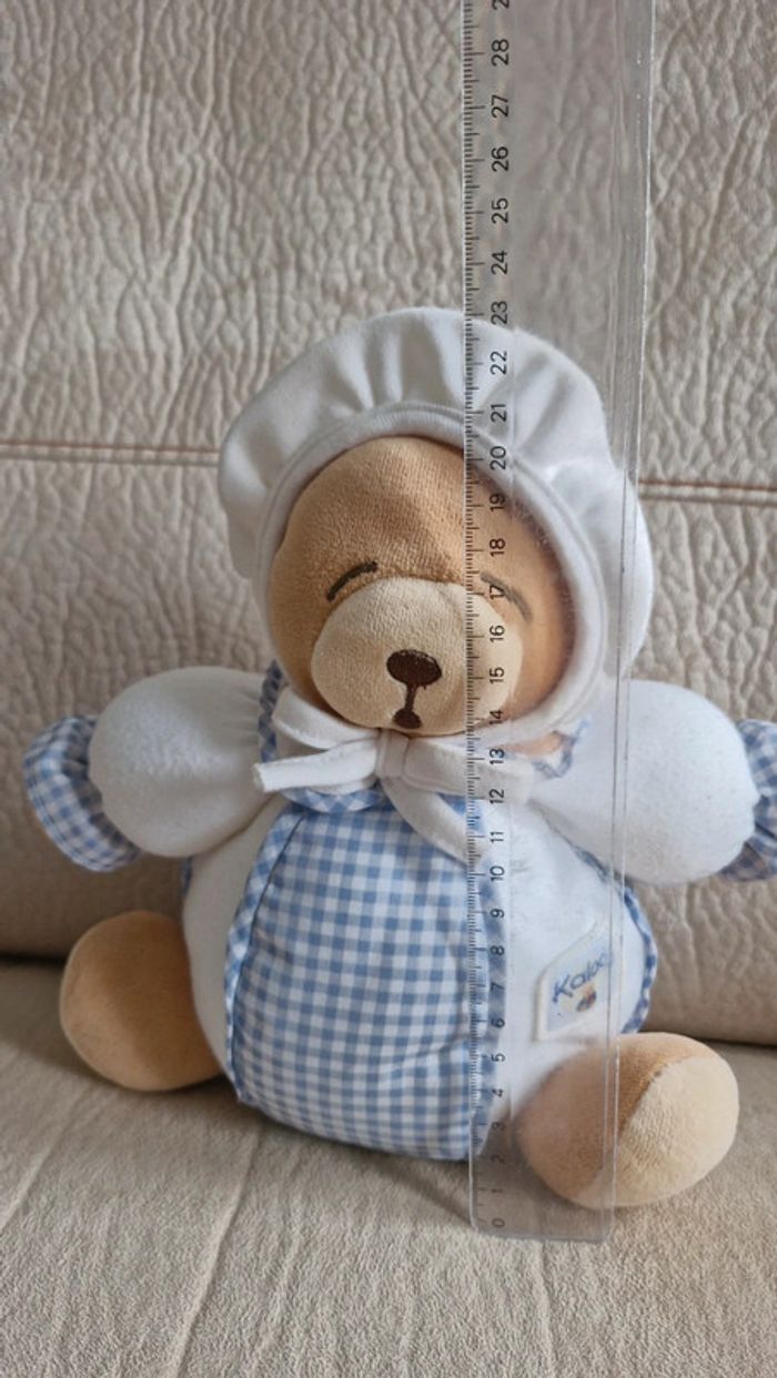Ourson boule kaloo blanc et bleu carreaux vichy - photo numéro 3