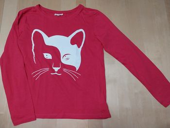 Pull fin t-shirt à manches longues fille 12 ans chat rose