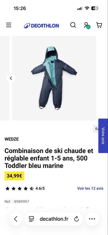 Combinaison ski chaude bébé