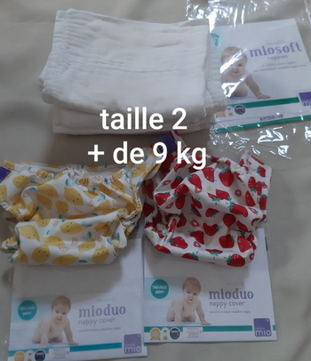 Lot 2 couches lavables mioduo fille - bambino mio - taille 2 - fraises et citrons + 5 inserts prépli