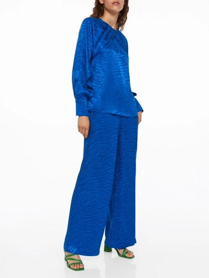 Blouse top manche longues bleu roi satiné - photo numéro 4