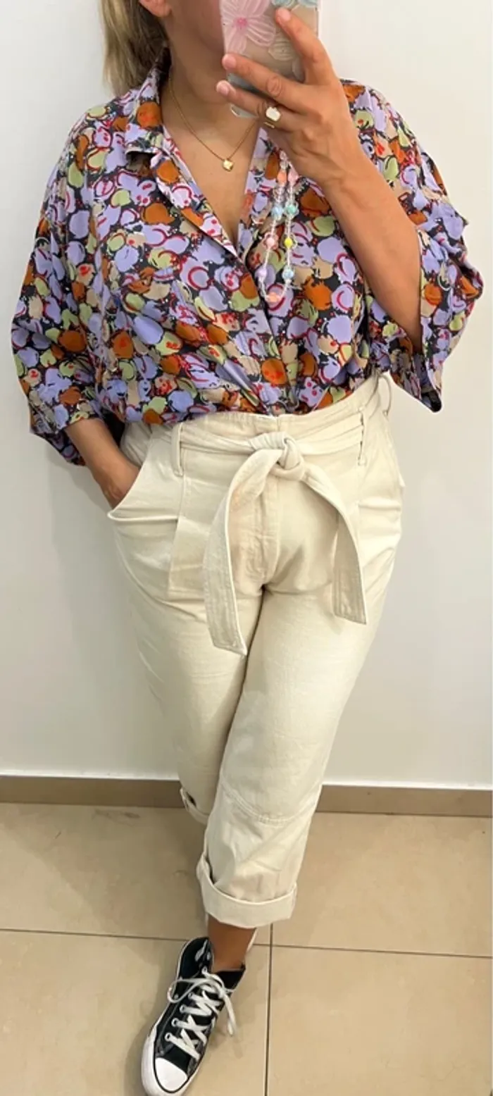 Chemise Mixte Large Vintage Imprimée Multicolore - photo numéro 3