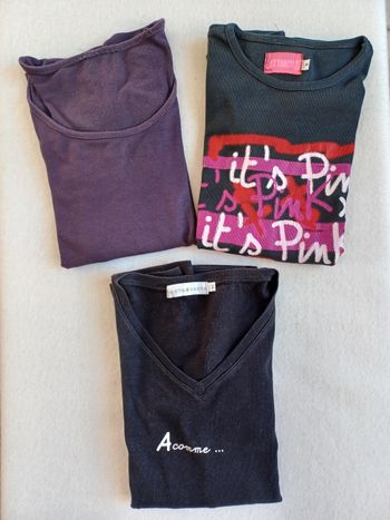 Lot de 3 T-shirts noir et violet manches longues taille 2