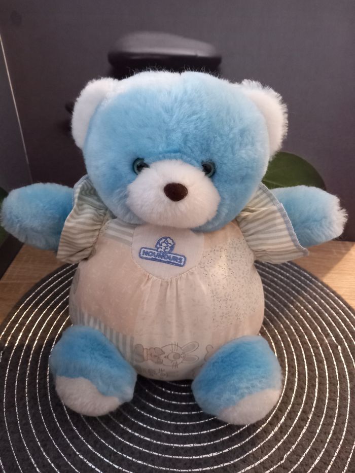 Peluche ours boule marque nounours bleu aux yeux bleus 24cm