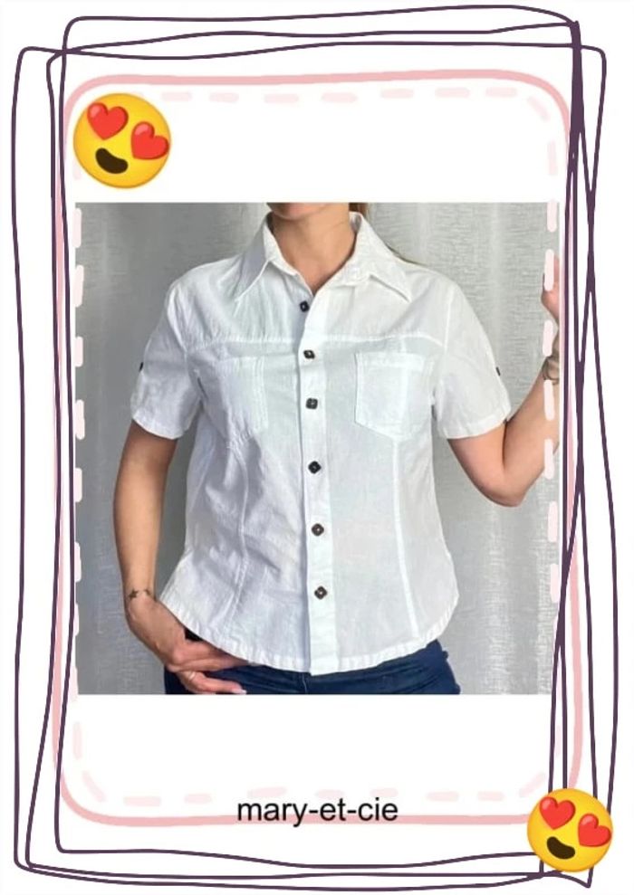 SOLDÉ - Blouse manches courtes taille 3 - 100 % coton - blanc du Nil - photo numéro 3