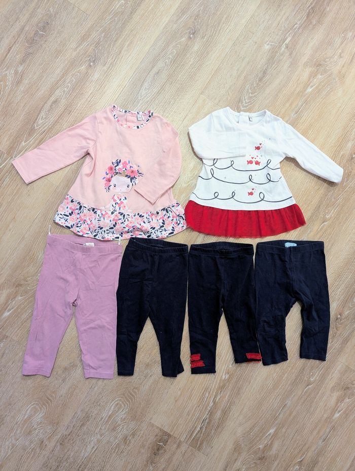 Lot 4 leggings & 2 t-shirts 12 mois bébé fille