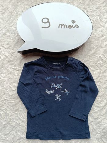 Tee shirt chemise manches longues Garçon 9 mois futur pilote avion Vertbaudet