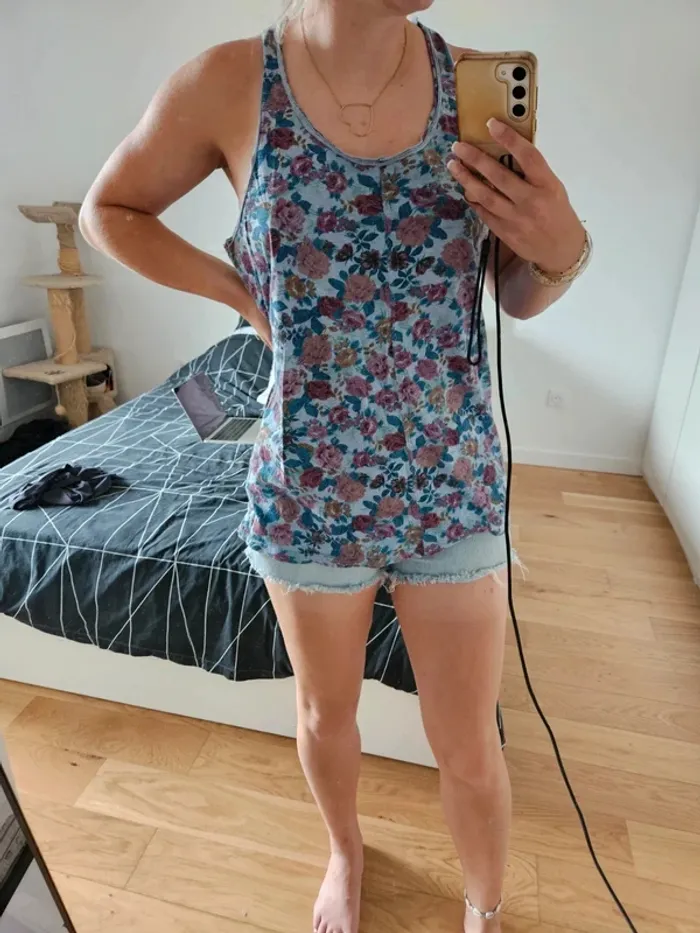 Débardeur fleuri bleu Zara taille 38 / M