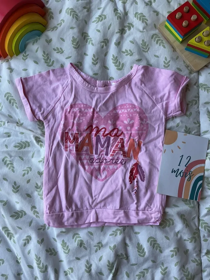 teeshirt manches courtes rose inscription devant 12 mois graine de rêve - photo numéro 2