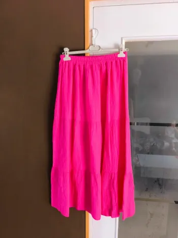 Jupe longue rose fushia gaz de coton TU 36 à 42