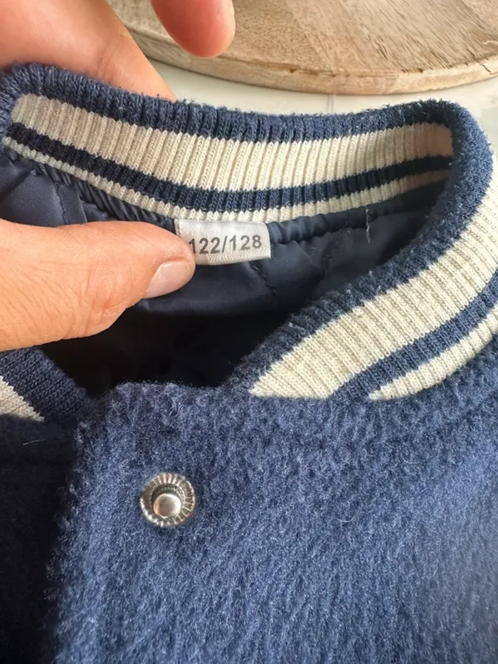 Veste aviateur bleu marine manches simili cuir beige - photo numéro 3