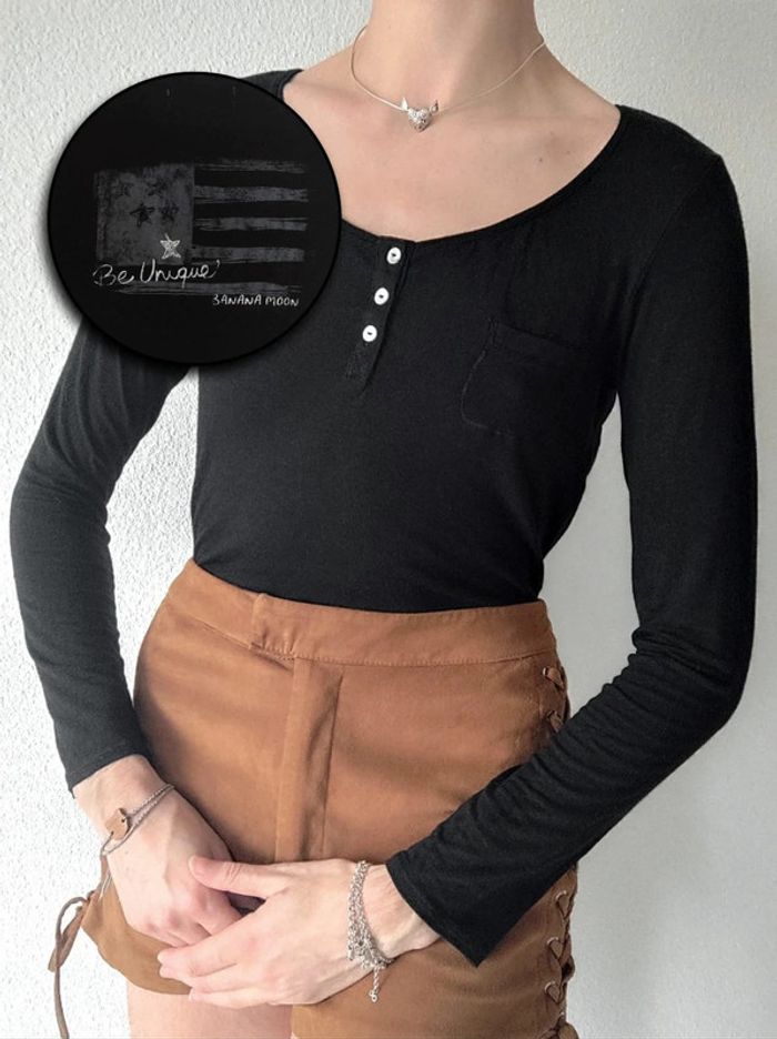 Tee-shirt Noir drapeau gris y2k / Banana Moon - 36/S à 38/M