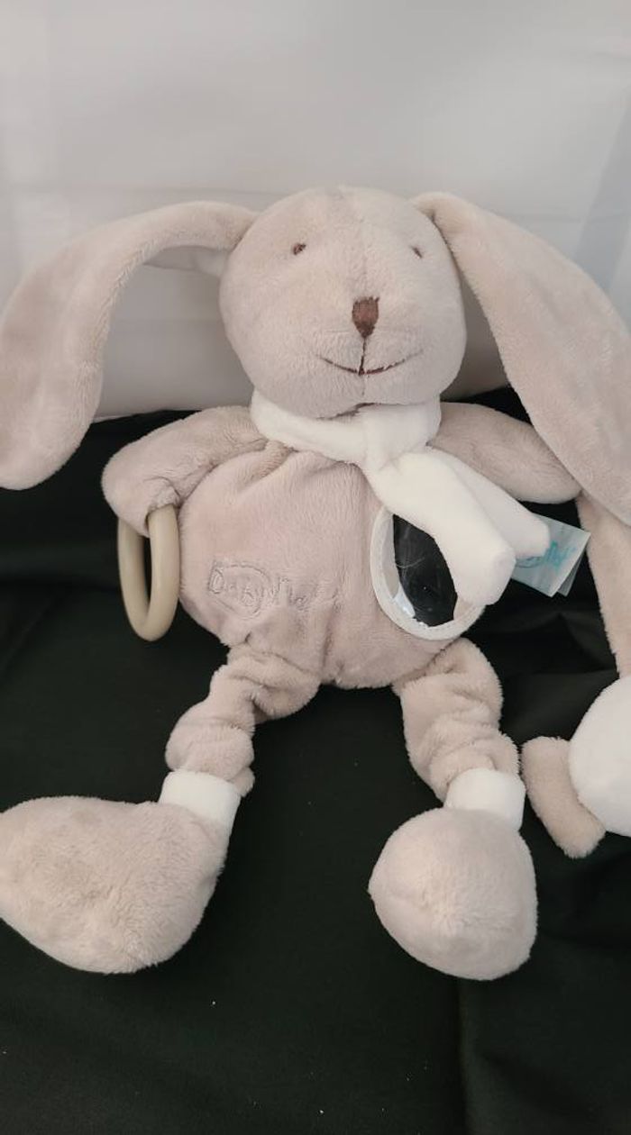 Doudou lapin beige gris blanc Bonbon miroir BABY NAT - photo numéro 6