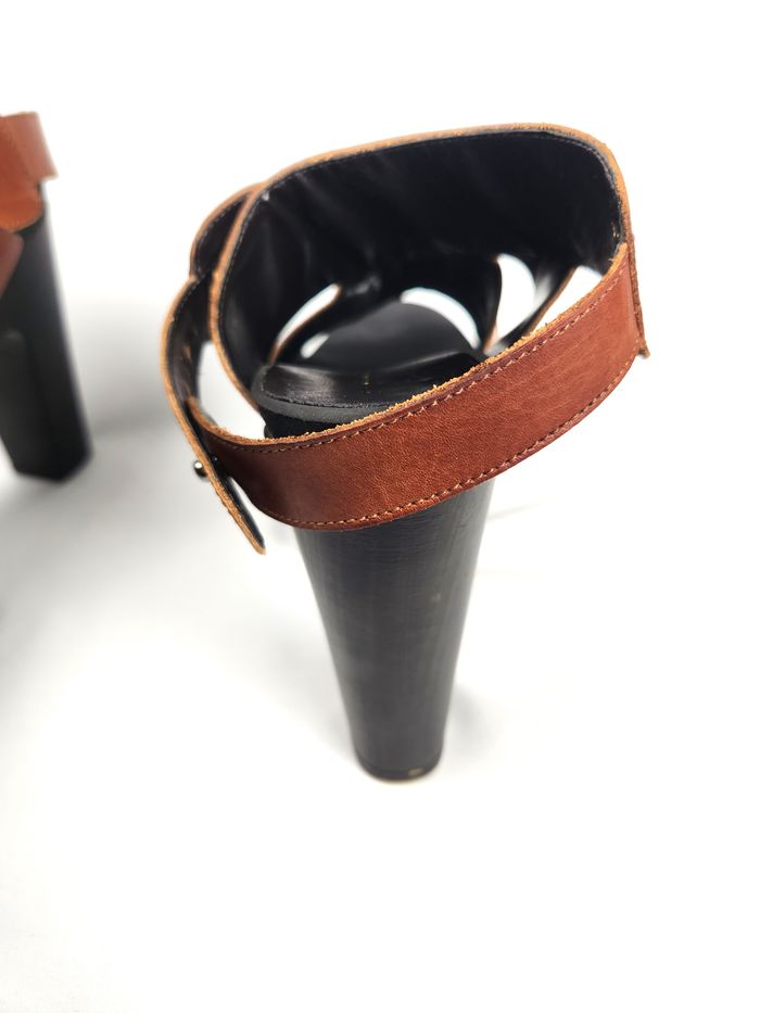Sandales Sisley Femme Cuir Marron Plateformes Compensées Taille 38 - photo numéro 5