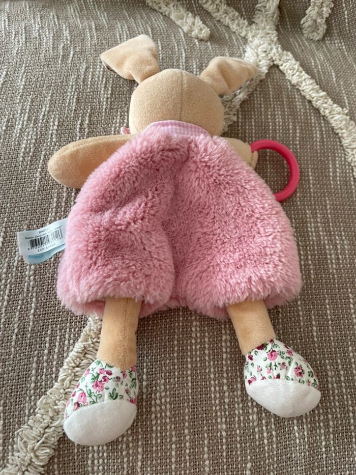Peluche doudou plat 24cm Baby Nat Lapin beige et rose poudré clair très bon état - photo numéro 3