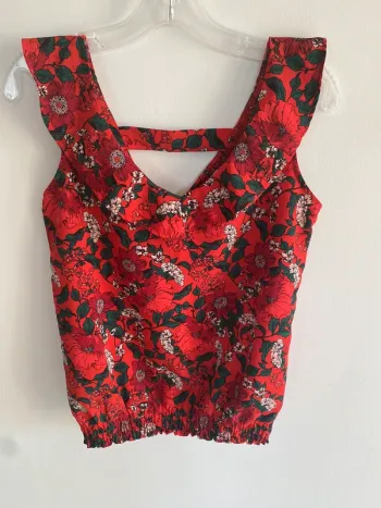 Blouse sans manche cache cache rouge à fleur