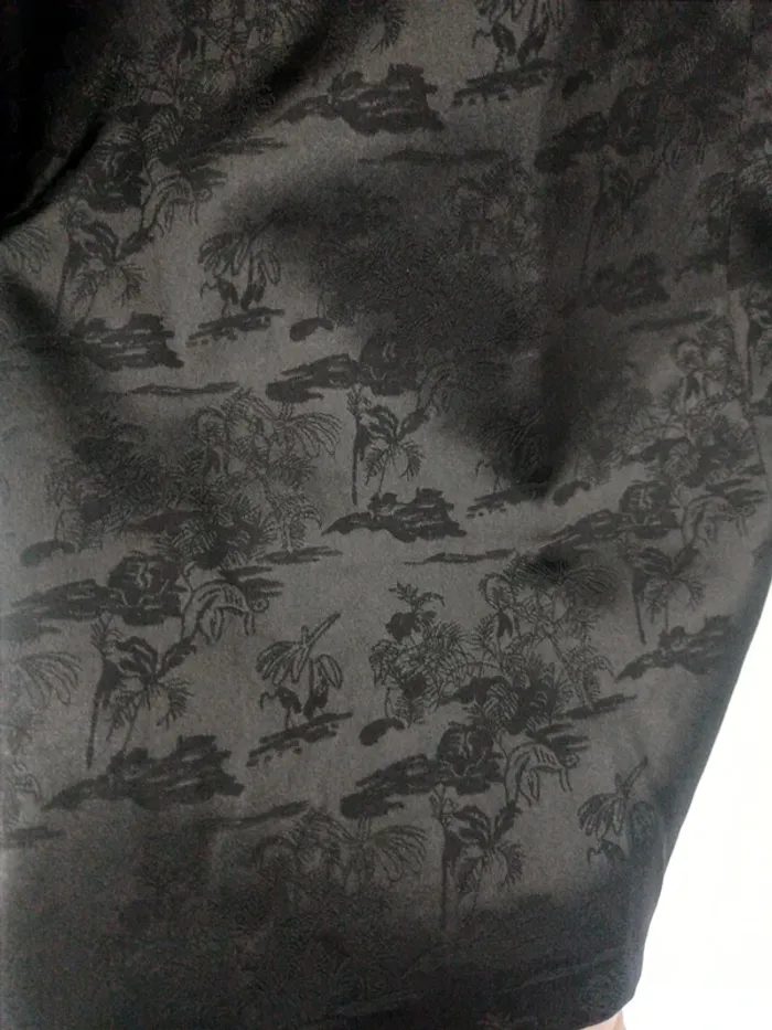 Veste blazer noir chic effet satin motif tropical Mochy Taille M/L Neuf avec étiquette - photo numéro 4