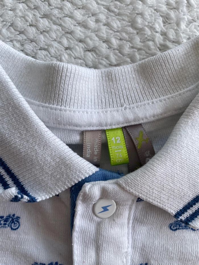 👦 Polo manche longues blanc et bleu moto bébé garçon Orchestra 12 mois - photo numéro 4