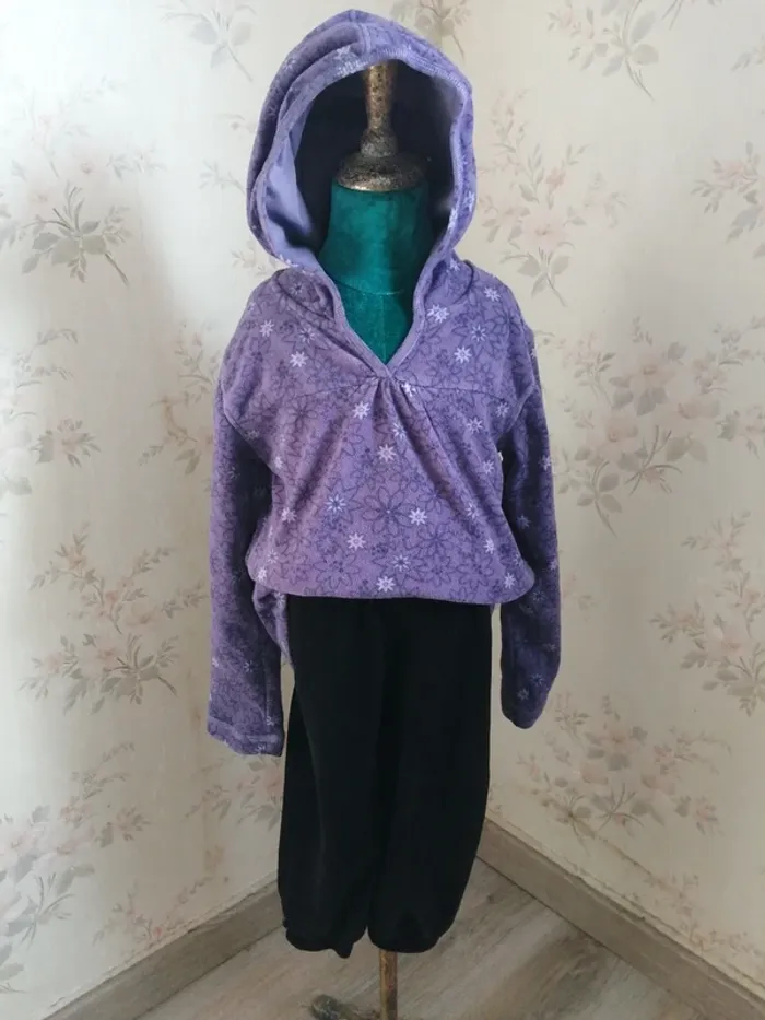Pull polaire violet à capuche motifs fleurs / in extenso / (8ans) - photo numéro 2