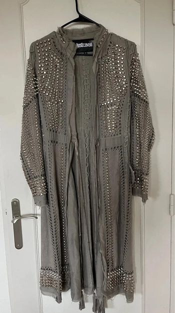 Veste longue en daim Just Cavalli – cloutée – neuve avec étiquette – pièce forte