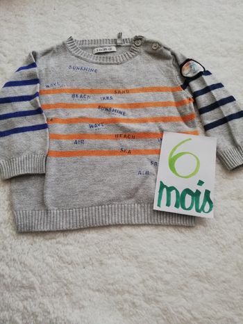 Pull garçon 6 mois gris avec rayure orange ikks