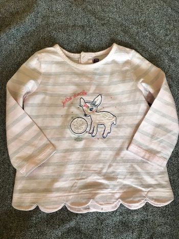 Tee-shirt manche longue rose fil argenté petite biche