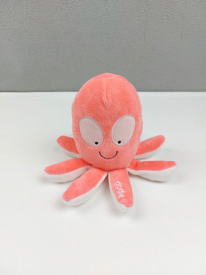 Doudou peluche pieuvre poulpe rose blanc DODIE 19 cm