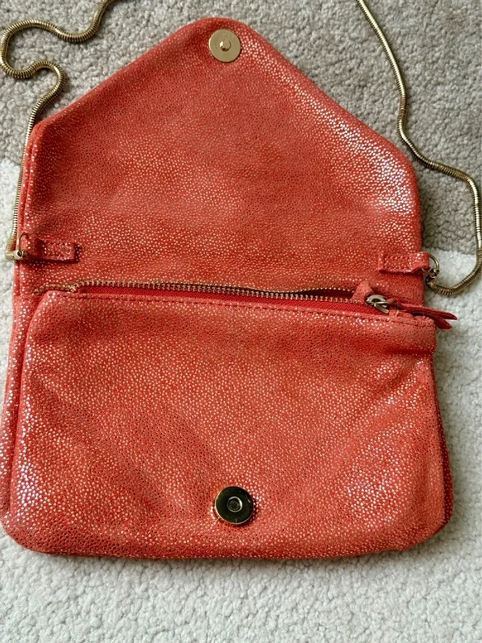 Mini sac en cuir corail & doré – Minelli (neuf) - photo numéro 3