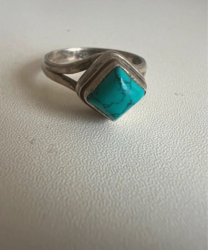 Bague en argent 925 femme a pierre bleu turquoise bijoux gris argenté accessoire de mode poinçonné - photo numéro 7