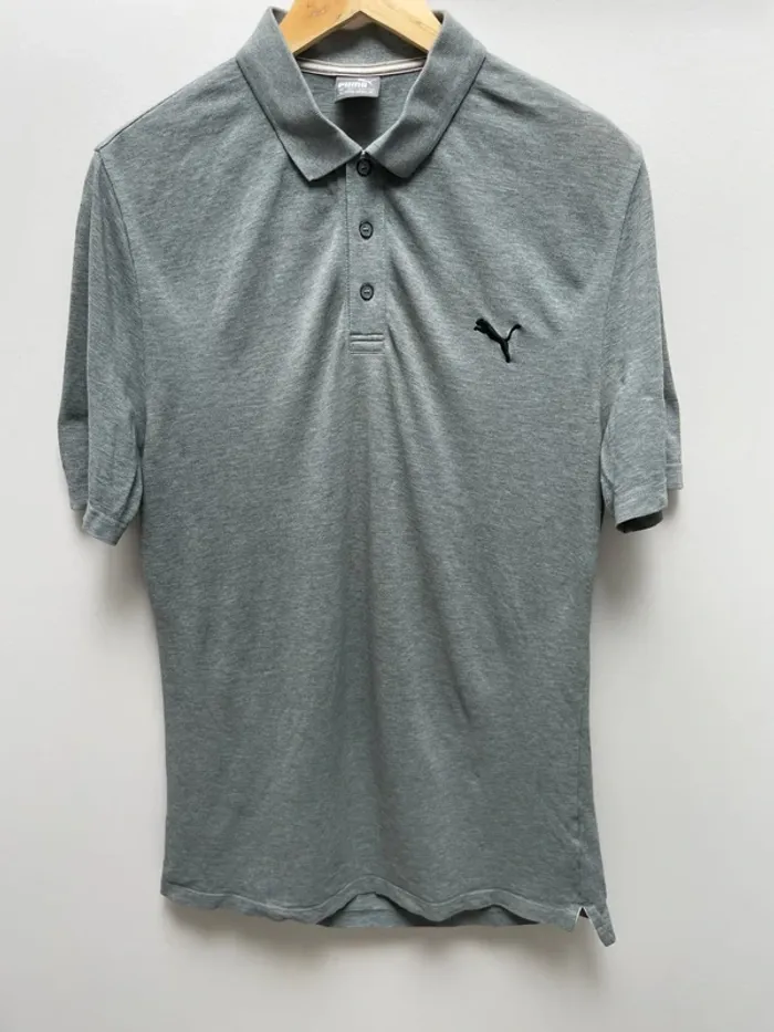 Puma grey tall long polo black embroided logo Mens M