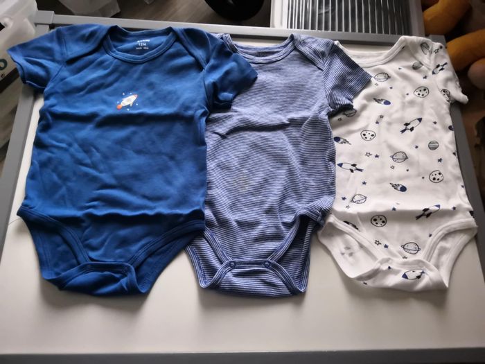 Lot de 3 bodies en coton (Fusée, Bleu, Manches courtes) 12 mois (80 cm) Kiabi