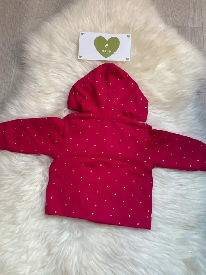 6 mois - Gilet zippé capuche fushia - photo numéro 3