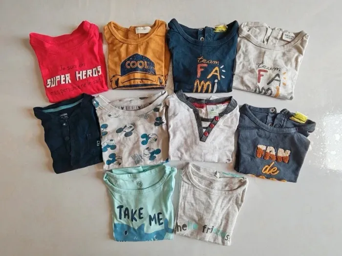 Gros lot maillots manches longues courtes 12 mois
