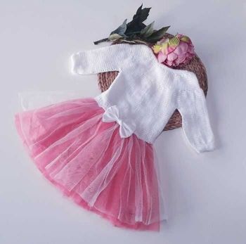 Vêtement ensemble robe fleurie  tricot fait main bébé fille 18 mois