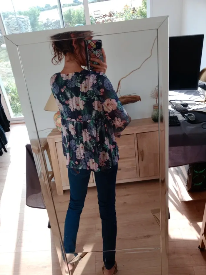 Blouse femme 40 fleurie pastel bleu marine c26 - photo numéro 4
