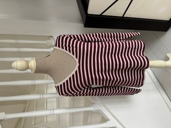 Pull Andromede Paris col v à rayures crèmes et bordeaux