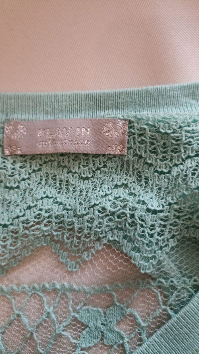 Magnifique Pull Vert d'Eau avec Dos Dentelle Original - photo numéro 5