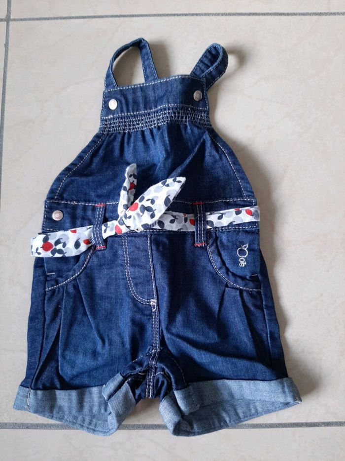 Ensemble tee shirt manches longues + salopette jean fille 3 mois - photo numéro 2