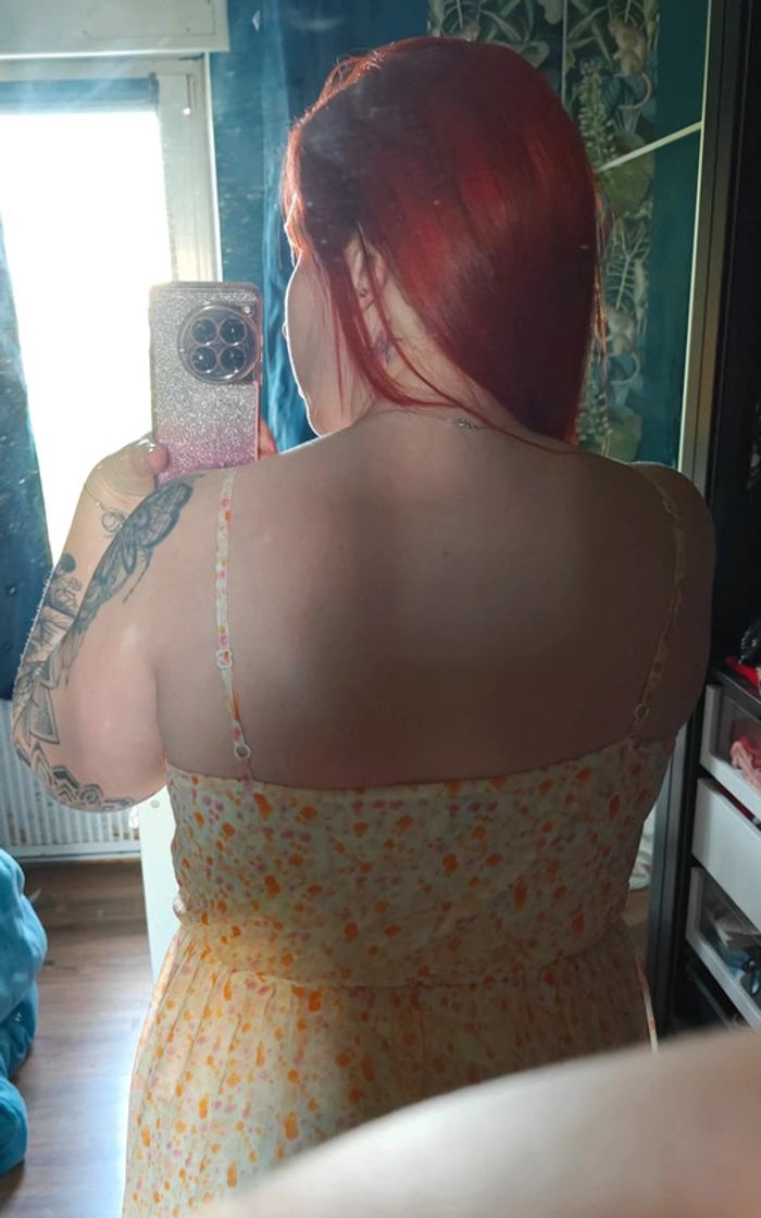 Belle robe d'été fleurie jaune et orange - photo numéro 3