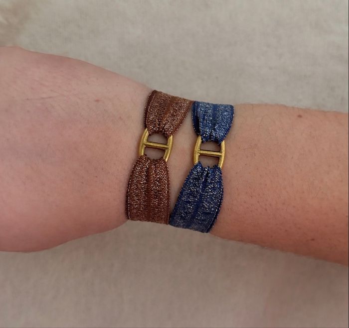 Bracelet tissu petite maille marine dorée - photo numéro 2