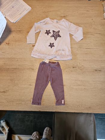 Ensemble fille mauve et lila, legging et tunique, 18 mois