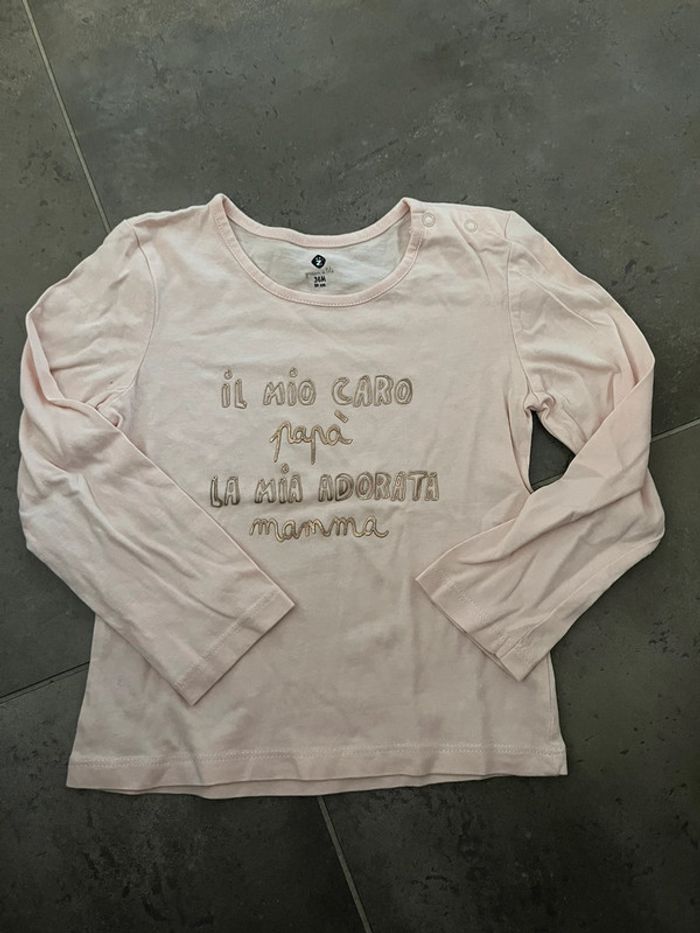 36 mois tee shirt manches longues rose doré