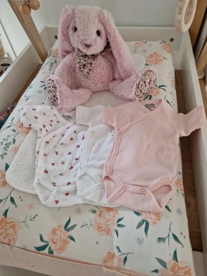 Lot 3 bodies manches courtes naissance fille kiabi