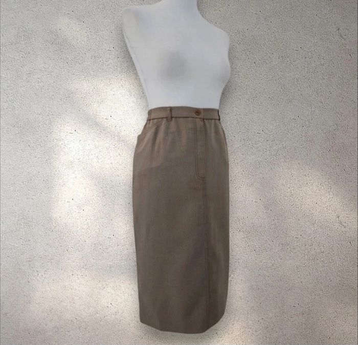 Jupe de tailleur kaki-beige taille haute 40 - photo numéro 2